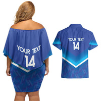 Custom Kuwait Football Couples Matching Off Shoulder Short Dress and Hawaiian Shirt Al-Azraq Sporty Style - Wonder Print Shop
