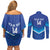 Custom Kuwait Football Couples Matching Off Shoulder Short Dress and Long Sleeve Button Shirt Al-Azraq Sporty Style - Wonder Print Shop