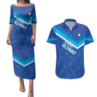 Custom Kuwait Football Couples Matching Puletasi and Hawaiian Shirt Al-Azraq Sporty Style - Wonder Print Shop