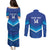 Custom Kuwait Football Couples Matching Puletasi and Long Sleeve Button Shirt Al-Azraq Sporty Style - Wonder Print Shop