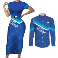 Custom Kuwait Football Couples Matching Short Sleeve Bodycon Dress and Long Sleeve Button Shirt Al-Azraq Sporty Style - Wonder Print Shop
