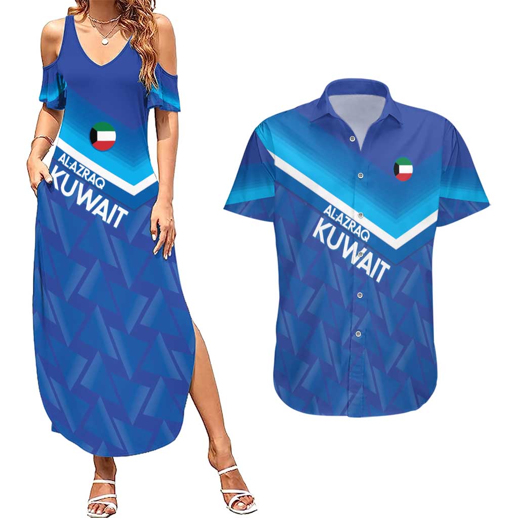 Custom Kuwait Football Couples Matching Summer Maxi Dress and Hawaiian Shirt Al-Azraq Sporty Style - Wonder Print Shop