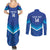 Custom Kuwait Football Couples Matching Summer Maxi Dress and Long Sleeve Button Shirt Al-Azraq Sporty Style - Wonder Print Shop