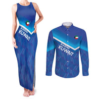 Custom Kuwait Football Couples Matching Tank Maxi Dress and Long Sleeve Button Shirt Al-Azraq Sporty Style - Wonder Print Shop