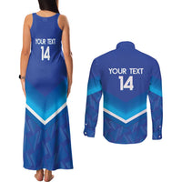 Custom Kuwait Football Couples Matching Tank Maxi Dress and Long Sleeve Button Shirt Al-Azraq Sporty Style - Wonder Print Shop