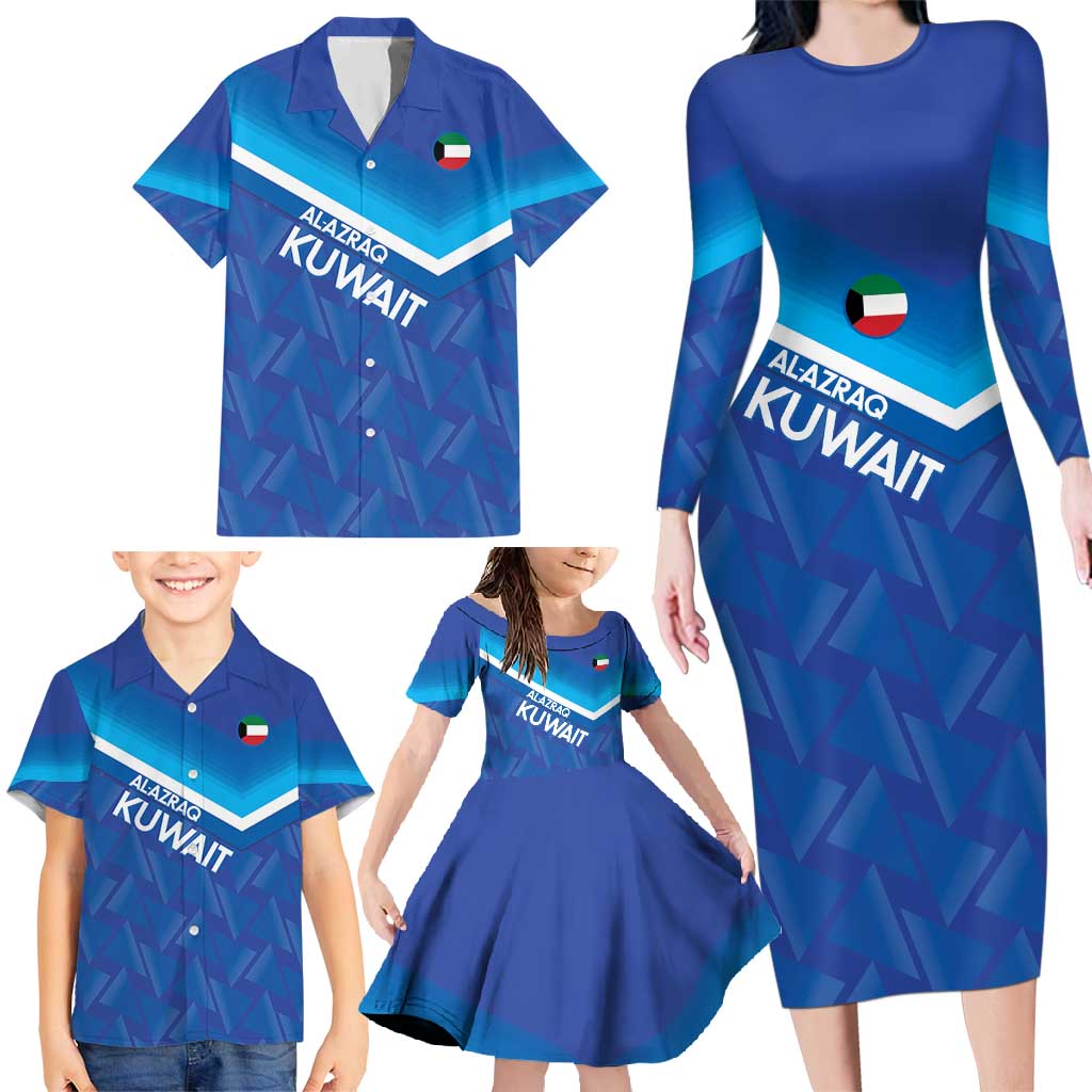 Custom Kuwait Football Family Matching Long Sleeve Bodycon Dress and Hawaiian Shirt Al-Azraq Sporty Style - Wonder Print Shop