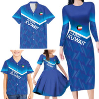 Custom Kuwait Football Family Matching Long Sleeve Bodycon Dress and Hawaiian Shirt Al-Azraq Sporty Style - Wonder Print Shop