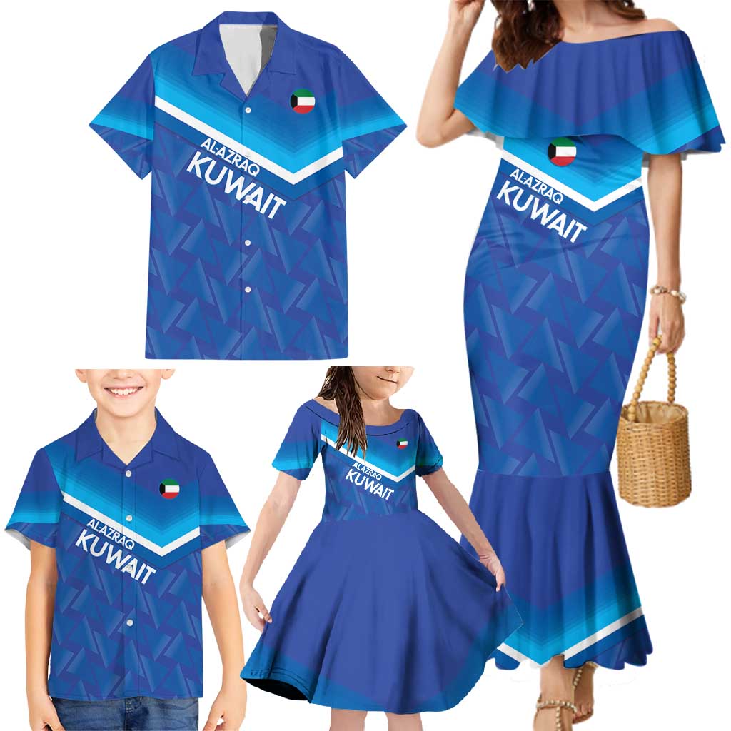 Custom Kuwait Football Family Matching Mermaid Dress and Hawaiian Shirt Al-Azraq Sporty Style - Wonder Print Shop
