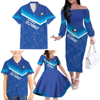 Custom Kuwait Football Family Matching Off The Shoulder Long Sleeve Dress and Hawaiian Shirt Al-Azraq Sporty Style - Wonder Print Shop
