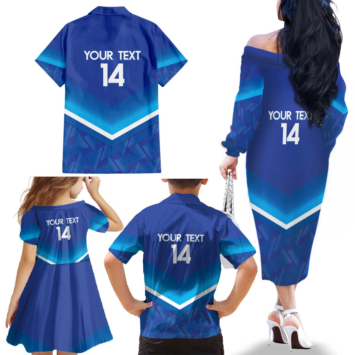 Custom Kuwait Football Family Matching Off The Shoulder Long Sleeve Dress and Hawaiian Shirt Al-Azraq Sporty Style - Wonder Print Shop