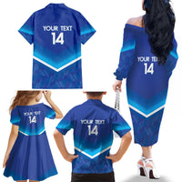 Custom Kuwait Football Family Matching Off The Shoulder Long Sleeve Dress and Hawaiian Shirt Al-Azraq Sporty Style - Wonder Print Shop