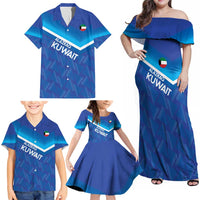 Custom Kuwait Football Family Matching Off Shoulder Maxi Dress and Hawaiian Shirt Al-Azraq Sporty Style - Wonder Print Shop