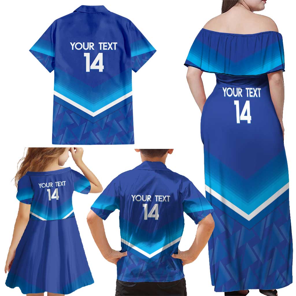 Custom Kuwait Football Family Matching Off Shoulder Maxi Dress and Hawaiian Shirt Al-Azraq Sporty Style - Wonder Print Shop