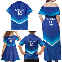 Custom Kuwait Football Family Matching Off Shoulder Maxi Dress and Hawaiian Shirt Al-Azraq Sporty Style - Wonder Print Shop