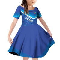 Custom Kuwait Football Family Matching Off Shoulder Short Dress and Hawaiian Shirt Al-Azraq Sporty Style - Wonder Print Shop