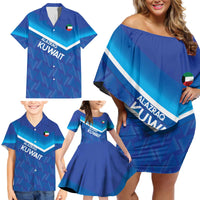 Custom Kuwait Football Family Matching Off Shoulder Short Dress and Hawaiian Shirt Al-Azraq Sporty Style - Wonder Print Shop