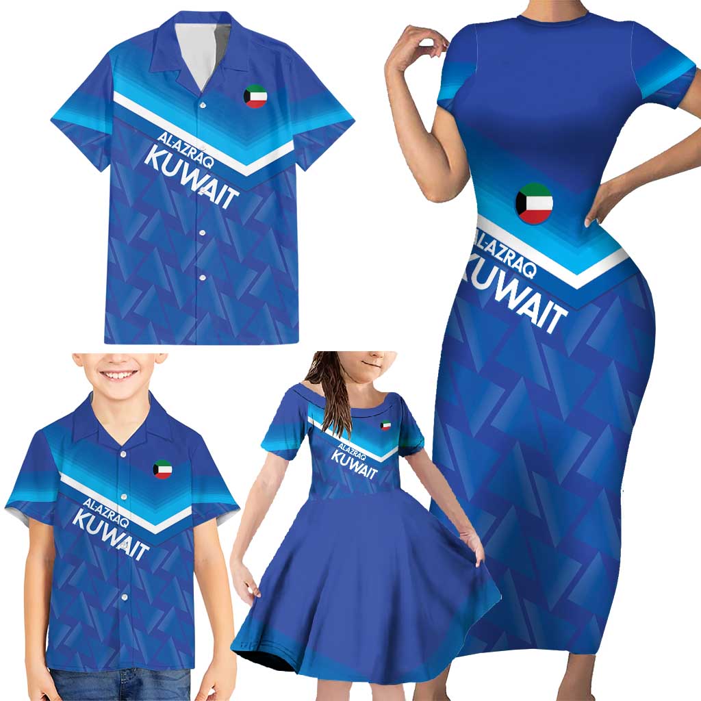 Custom Kuwait Football Family Matching Short Sleeve Bodycon Dress and Hawaiian Shirt Al-Azraq Sporty Style - Wonder Print Shop