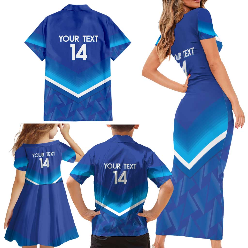 Custom Kuwait Football Family Matching Short Sleeve Bodycon Dress and Hawaiian Shirt Al-Azraq Sporty Style - Wonder Print Shop