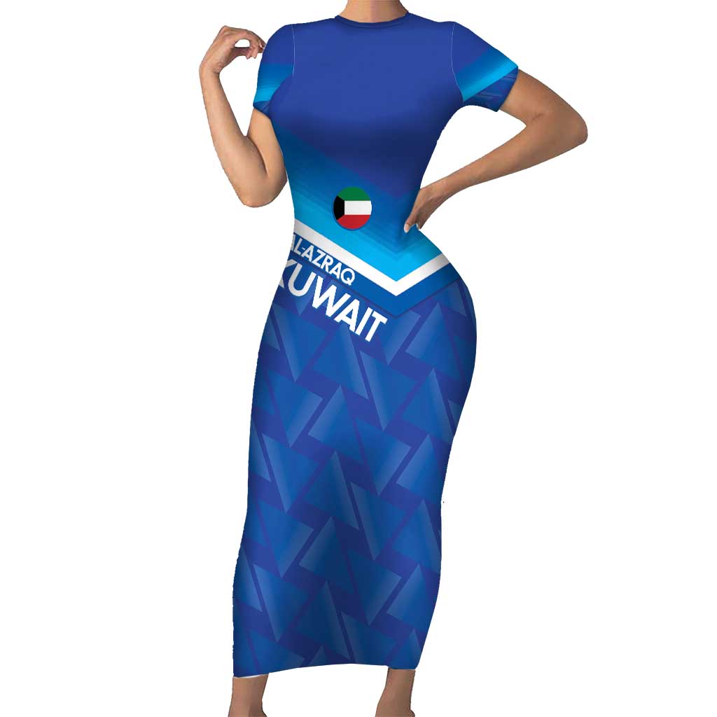 Custom Kuwait Football Family Matching Short Sleeve Bodycon Dress and Hawaiian Shirt Al-Azraq Sporty Style - Wonder Print Shop