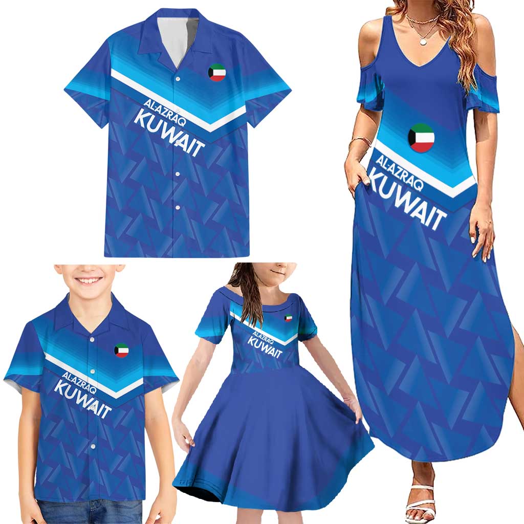 Custom Kuwait Football Family Matching Summer Maxi Dress and Hawaiian Shirt Al-Azraq Sporty Style - Wonder Print Shop
