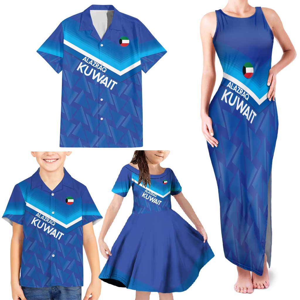 Custom Kuwait Football Family Matching Tank Maxi Dress and Hawaiian Shirt Al-Azraq Sporty Style - Wonder Print Shop