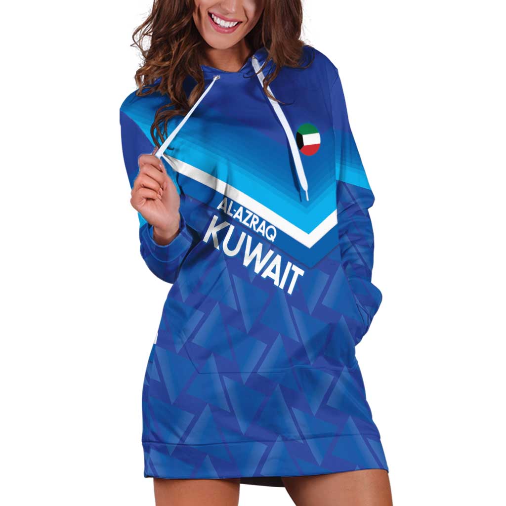 Custom Kuwait Football Hoodie Dress Al-Azraq Sporty Style - Wonder Print Shop