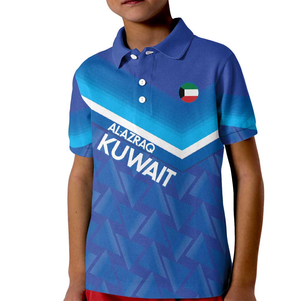 Custom Kuwait Football Kid Polo Shirt Al-Azraq Sporty Style - Wonder Print Shop