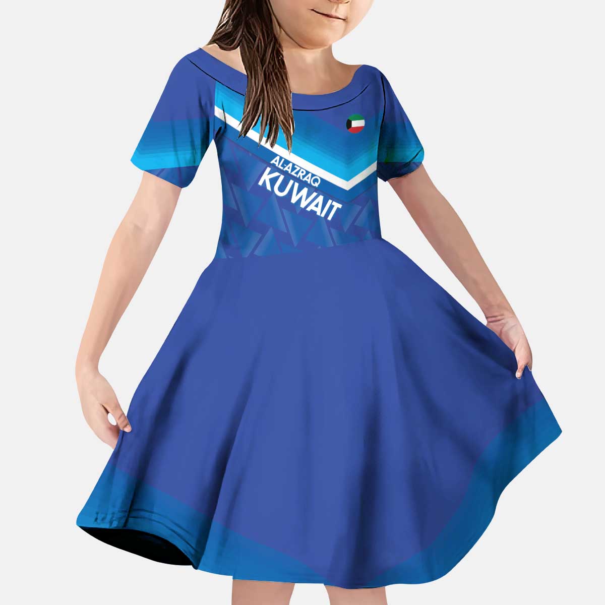 Custom Kuwait Football Kid Short Sleeve Dress Al-Azraq Sporty Style - Wonder Print Shop