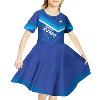Custom Kuwait Football Kid Short Sleeve Dress Al-Azraq Sporty Style - Wonder Print Shop