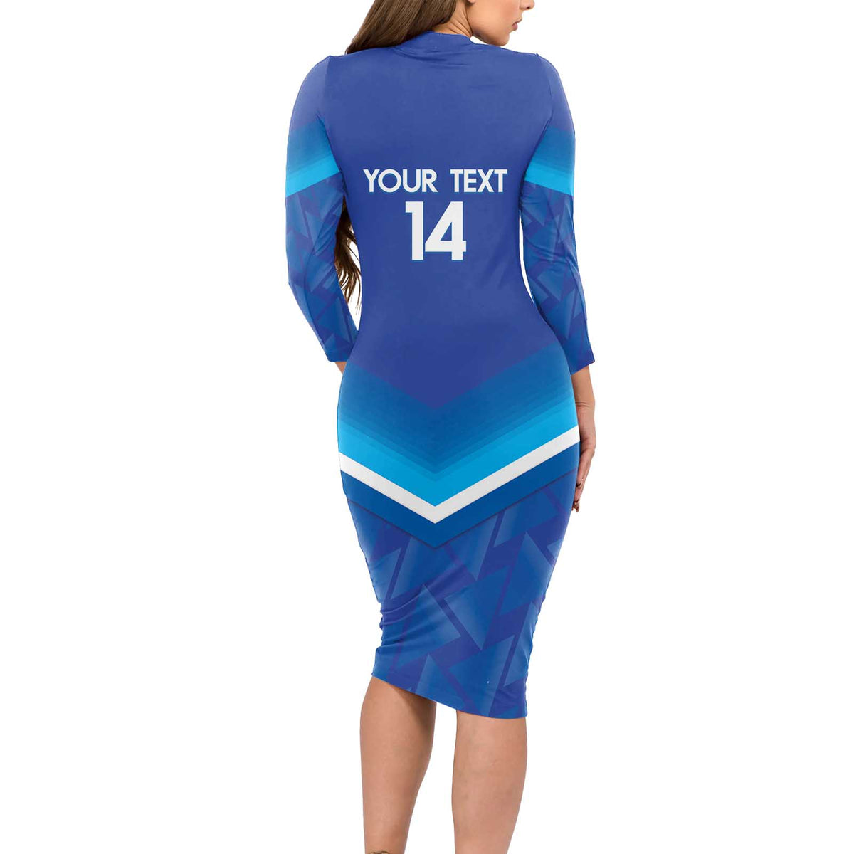 Custom Kuwait Football Long Sleeve Bodycon Dress Al-Azraq Sporty Style - Wonder Print Shop