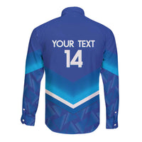 Custom Kuwait Football Long Sleeve Button Shirt Al-Azraq Sporty Style - Wonder Print Shop