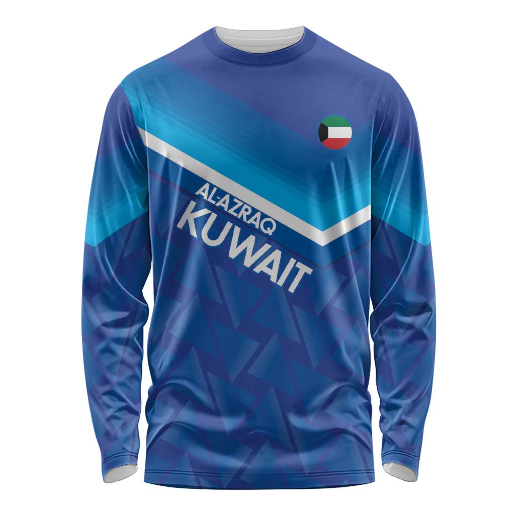 Custom Kuwait Football Long Sleeve Shirt Al-Azraq Sporty Style - Wonder Print Shop