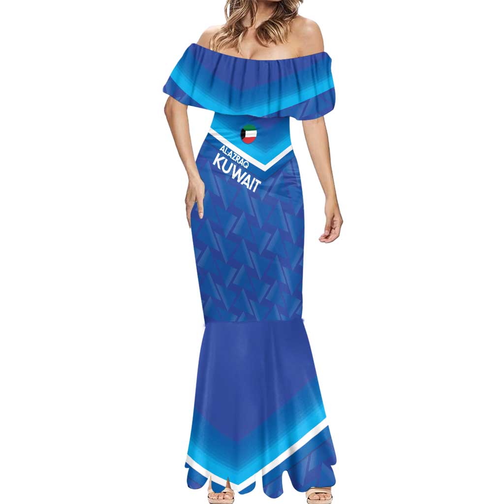 Custom Kuwait Football Mermaid Dress Al-Azraq Sporty Style - Wonder Print Shop