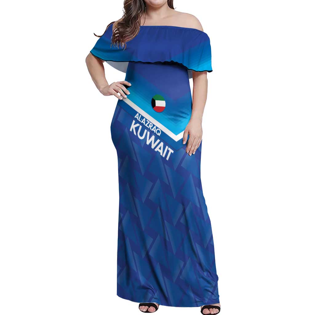 Custom Kuwait Football Off Shoulder Maxi Dress Al-Azraq Sporty Style - Wonder Print Shop