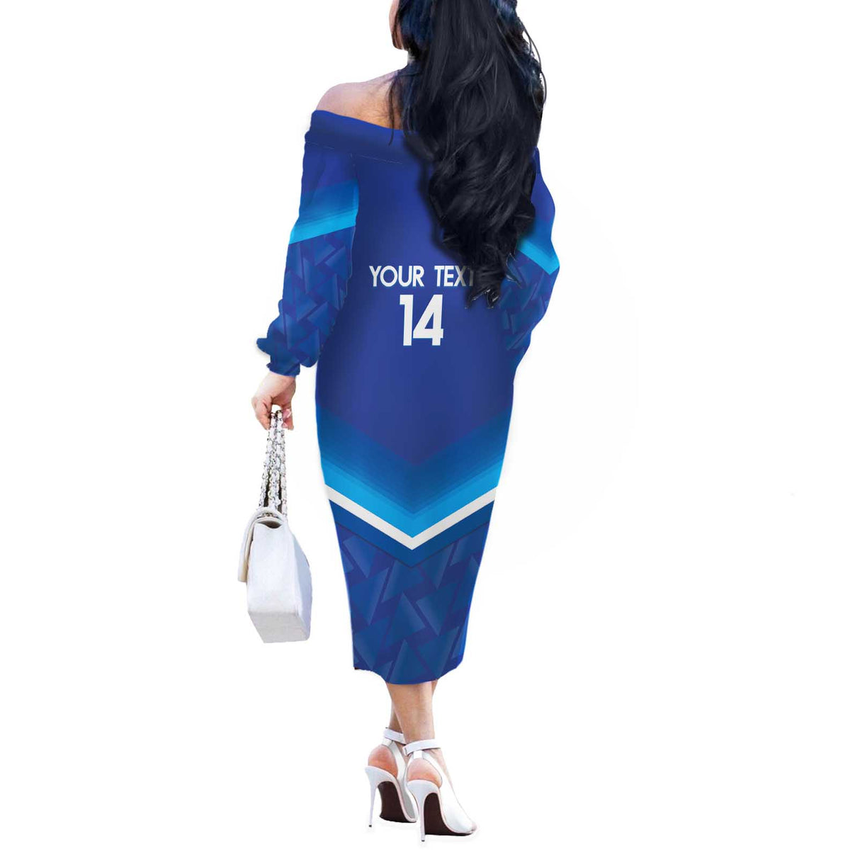 Custom Kuwait Football Off The Shoulder Long Sleeve Dress Al-Azraq Sporty Style - Wonder Print Shop