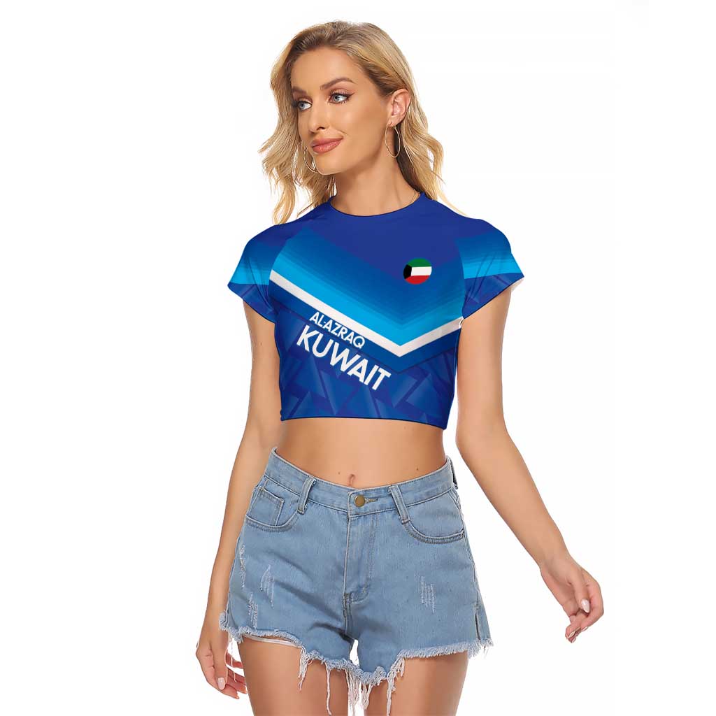 Custom Kuwait Football Raglan Cropped T Shirt Al-Azraq Sporty Style - Wonder Print Shop