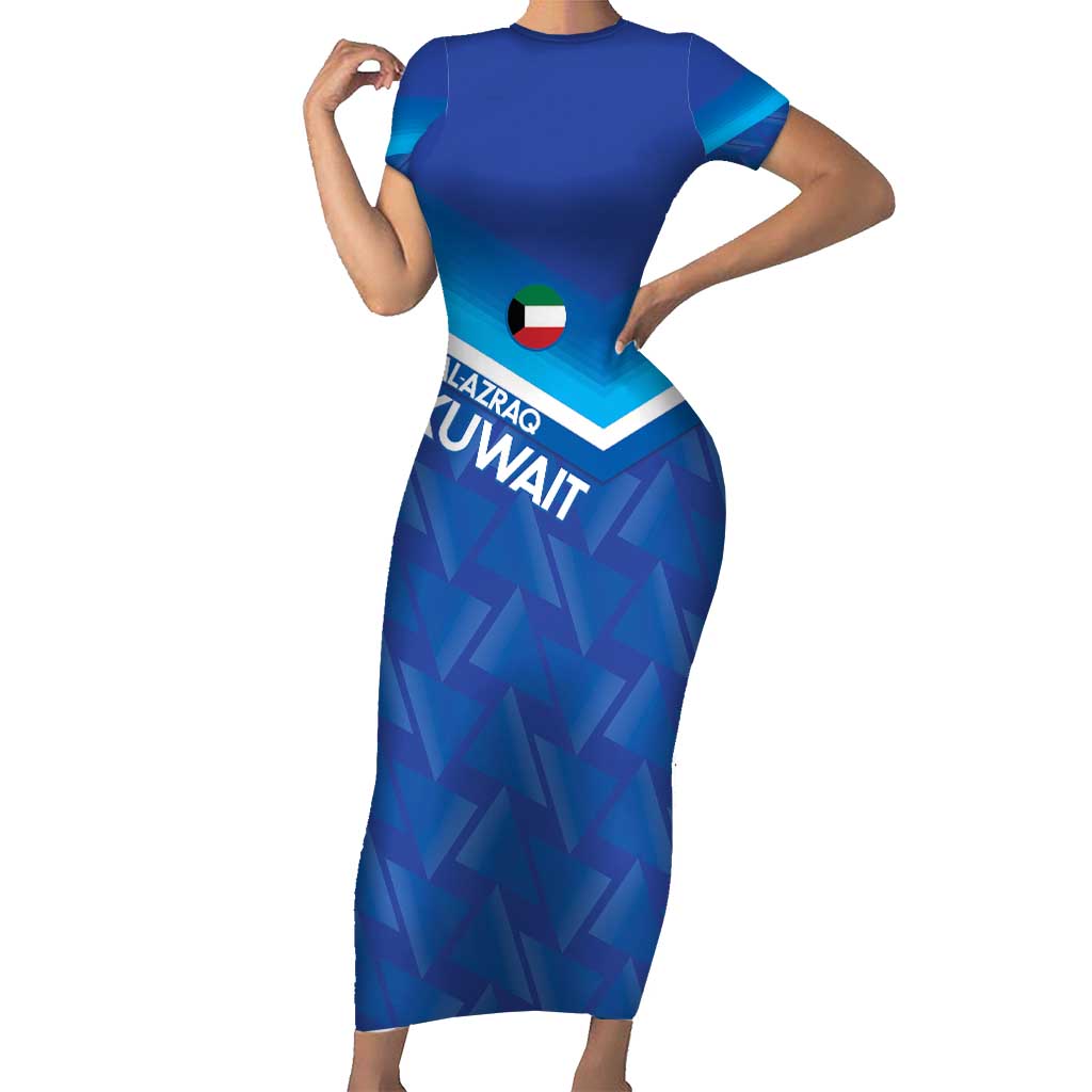 Custom Kuwait Football Short Sleeve Bodycon Dress Al-Azraq Sporty Style - Wonder Print Shop