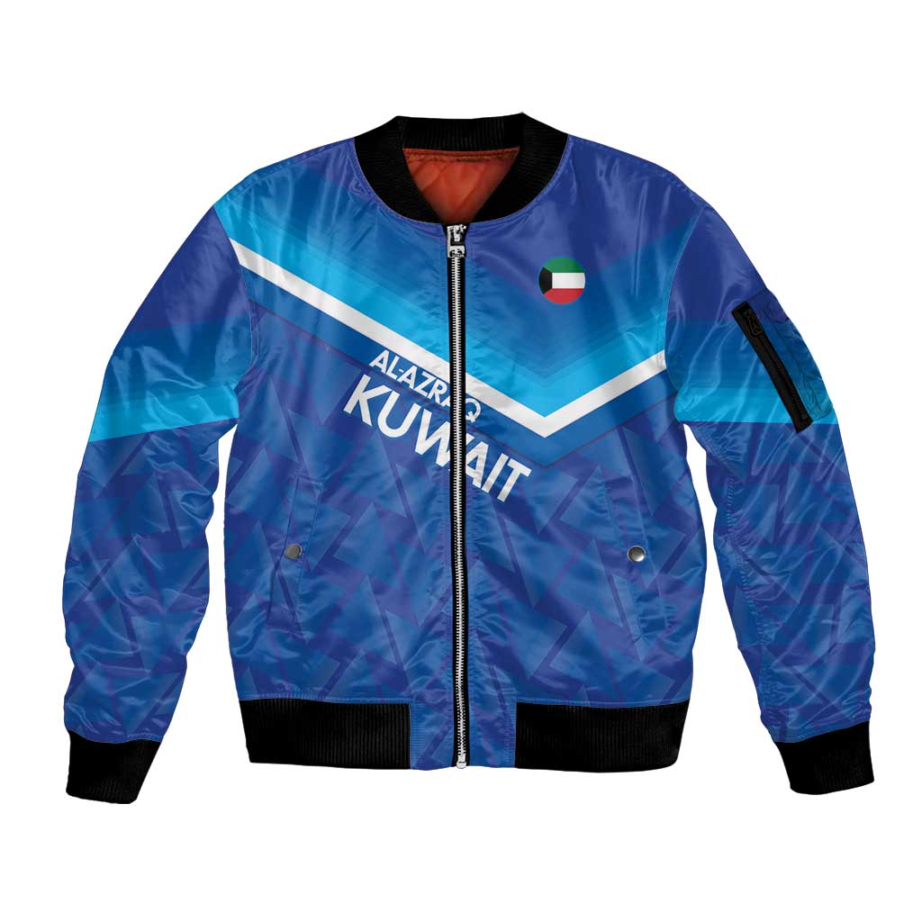 Custom Kuwait Football Sleeve Zip Bomber Jacket Al-Azraq Sporty Style - Wonder Print Shop