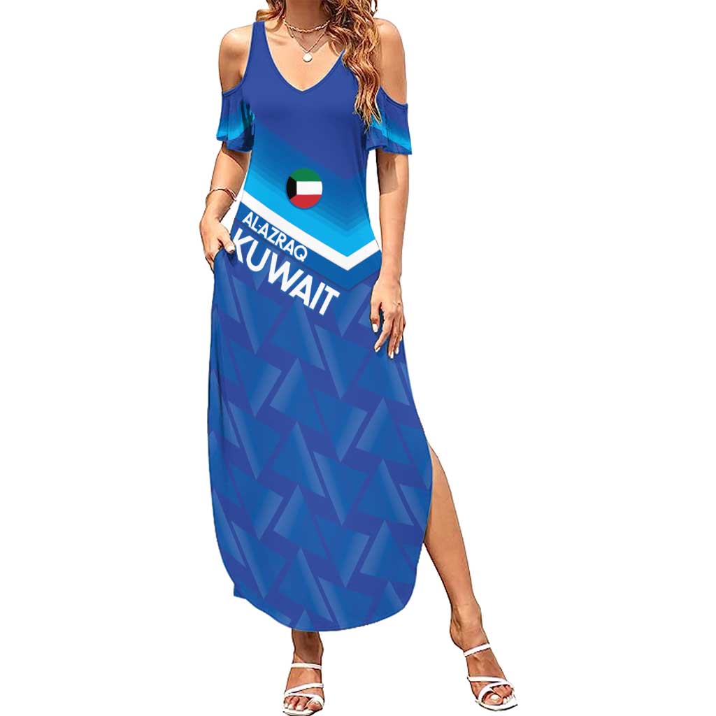 Custom Kuwait Football Summer Maxi Dress Al-Azraq Sporty Style - Wonder Print Shop
