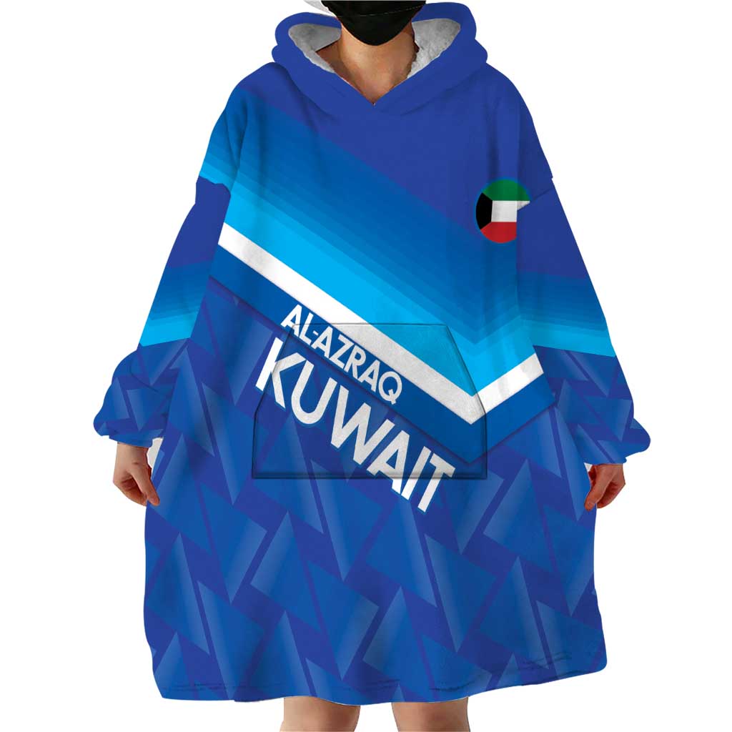 Custom Kuwait Football Wearable Blanket Hoodie Al-Azraq Sporty Style - Wonder Print Shop