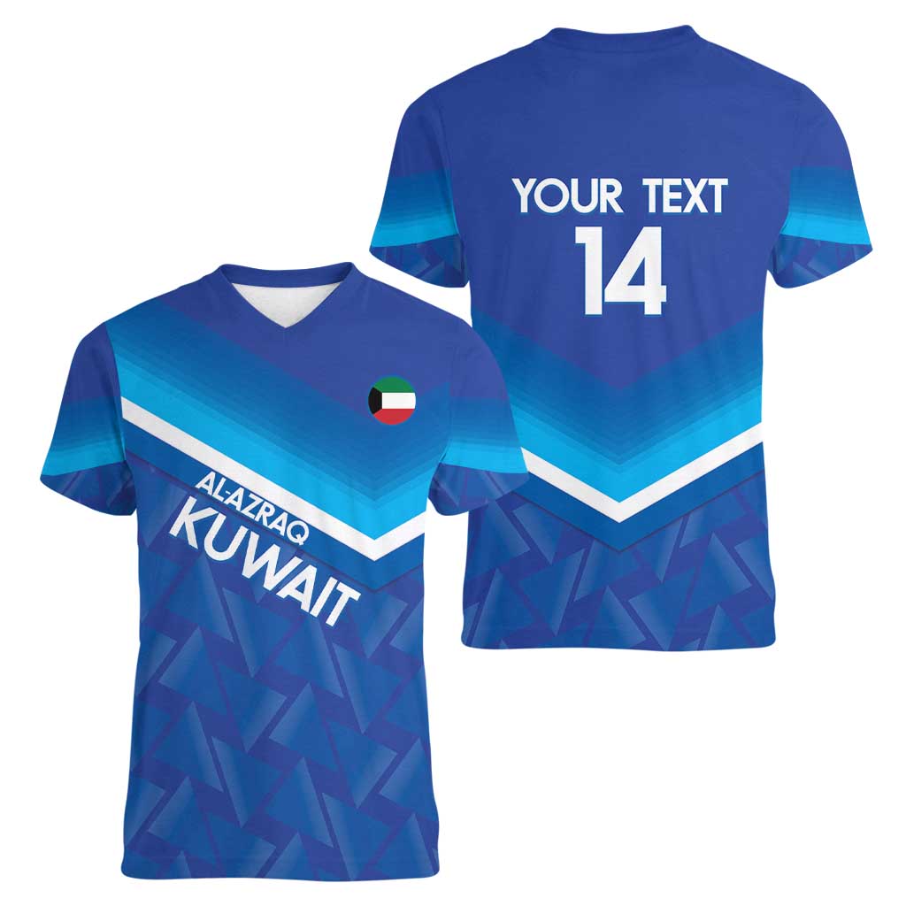 Custom Kuwait Football Women V-Neck T-Shirt Al-Azraq Sporty Style - Wonder Print Shop