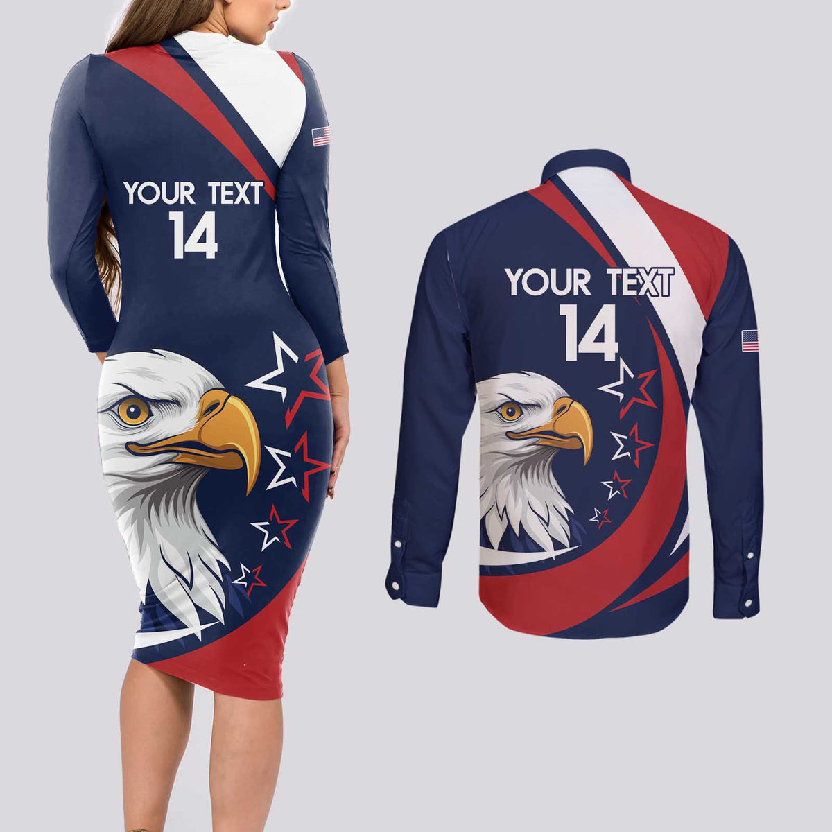 Custom USA Rugby Couples Matching Long Sleeve Bodycon Dress and Long Sleeve Button Shirt Go Eagles Sporty Style - Wonder Print Shop