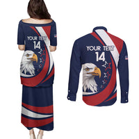 Custom USA Rugby Couples Matching Puletasi and Long Sleeve Button Shirt Go Eagles Sporty Style - Wonder Print Shop