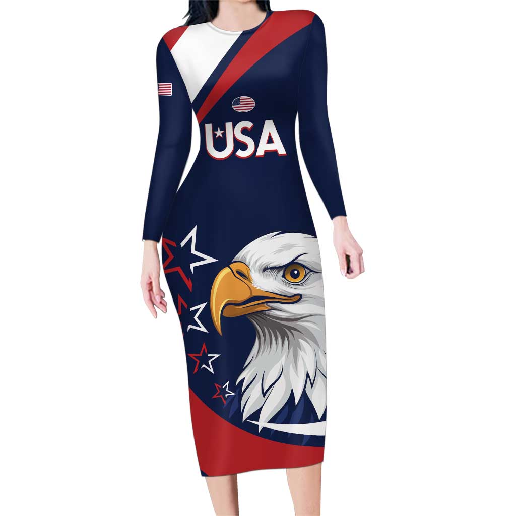 Custom USA Rugby Family Matching Long Sleeve Bodycon Dress and Hawaiian Shirt Go Eagles Sporty Style - Wonder Print Shop