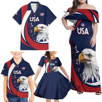 Custom USA Rugby Family Matching Off Shoulder Maxi Dress and Hawaiian Shirt Go Eagles Sporty Style - Wonder Print Shop
