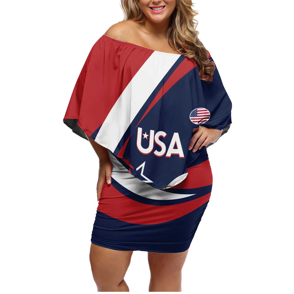 Custom USA Rugby Family Matching Off Shoulder Short Dress and Hawaiian Shirt Go Eagles Sporty Style - Wonder Print Shop