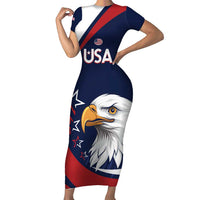 Custom USA Rugby Short Sleeve Bodycon Dress Go Eagles Sporty Style - Wonder Print Shop