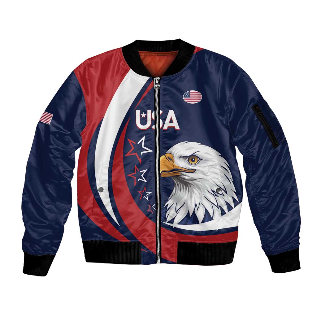 Custom USA Rugby Sleeve Zip Bomber Jacket Go Eagles Sporty Style - Wonder Print Shop