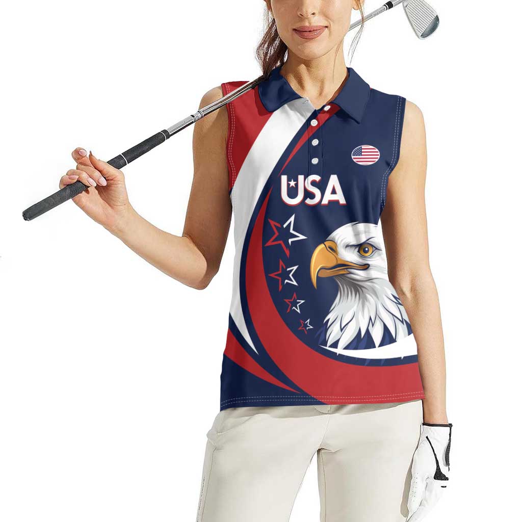Custom USA Rugby Women Sleeveless Polo Shirt Go Eagles Sporty Style - Wonder Print Shop