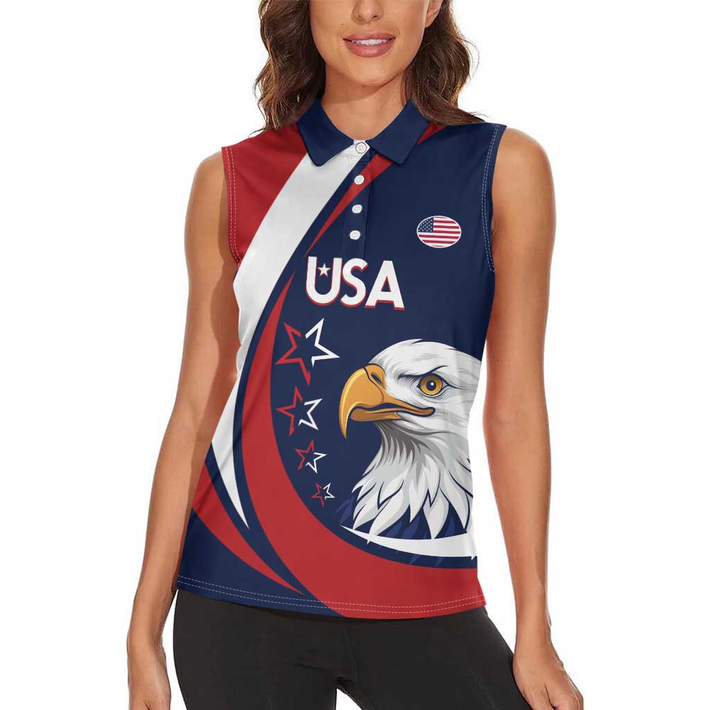 Custom USA Rugby Women Sleeveless Polo Shirt Go Eagles Sporty Style - Wonder Print Shop